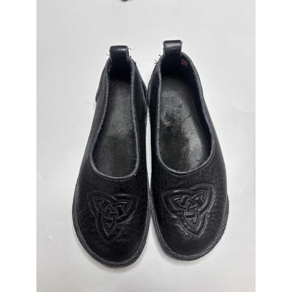 Handmade Black Leather Celtic Trinity Knot Embossed Slip On Flats Shoes Womens 8